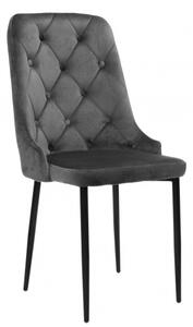 Krzesło Mig ciemno szare tapicerowane glamour pikowane guziki welur