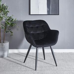 Krzesło tapicerowane do salonu Alaska czarne nogi czarne pikowane welur