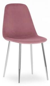 Krzesło tapicerowane do salonu Fox IV ciemno różowe nogi chrom welur