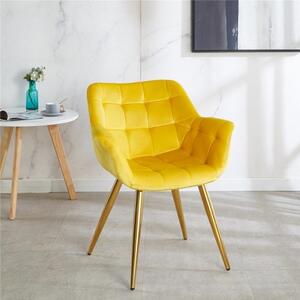 Krzesło tapicerowane Alaska II żółte nogi złote pikowane welur