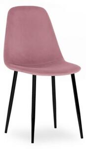 Krzesło do salonu FOX I ciemno różowe nogi czarne tapicerowane welur