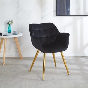 Krzesło tapicerowane Alaska II czarne nogi złote pikowane welur