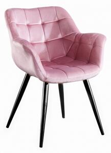 Fotel do salonu ALASKA różowy nogi czarne tapicerowany pikowany welur