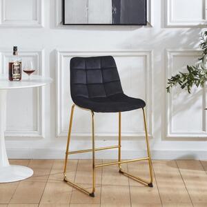 Hoker MAROKO czarny nogi złote krzesło barowe tapicerowane pikowane welur