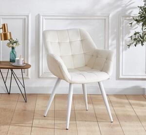 Krzesło tapicerowane ALASKA III kremowe nogi białe pikowane welur