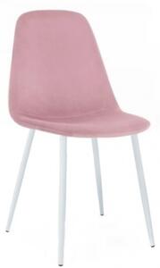 Krzesło do salonu Fox VI różowe nogi białe tapicerowane welur