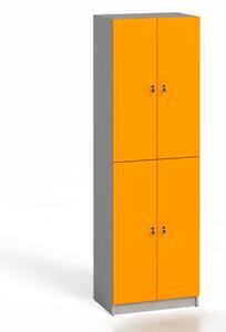 Szafka ubraniowa drewniana, 4 drzwi, zamek cylindryczny, szary / pomaranczowe