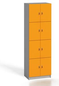 Szafa drewniana ze schowkami, 8 drzwi, pomarańczowe