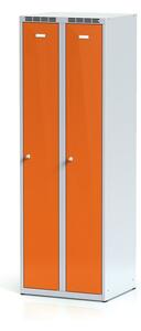 Alfa 3 Metalowa szafka ubraniowa, pomarańczowe dwupłaszczowe drzwi, zamek obrotowy