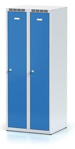 Alfa 3 Metalowa szafka ubraniowa obniżona, niebieskie drzwi, zamek obrotowy