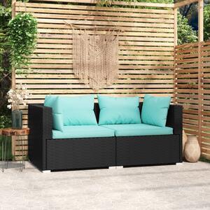 2-osobowa sofa ogrodowa z poduszkami, czarna, polirattan