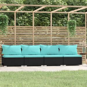 4-osobowa sofa ogrodowa z poduszkami, czarna, polirattan