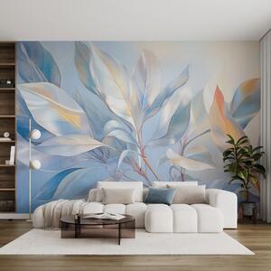 Fototapety Liście magnolii z białymi i niebieskimi odcieniami, miękkie oświetlenie, elegancka kompozycja,, Fototapety Akwarele, w09385 : Uwalls.pl