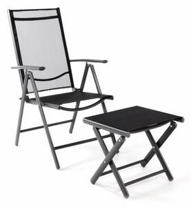 Regulowane krzesło ogrodowe + stołek na nogi - czarny