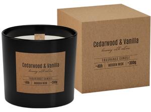 Świeczka zapachowa w szkle z drewnianym knotem Cedarwood Vanilla 300 g, 11 cm