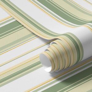 Tapety Zielone i beżowe paski z żółtymi liniami akcentującymi, Tapety Geometryczne, Tapety w paski, a00531 : Uwalls.pl