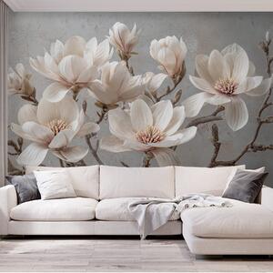 Fototapety Gałęzie magnolii z dużymi, jasnymi kwiatami w stonowanych odcieniach, Fototapety Kwiaty, w09305 : Uwalls.pl