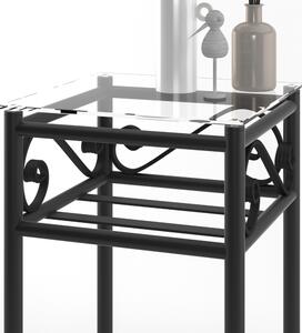 Metalowy stolik nocny wzór 2 ze szklanym blatem i półką