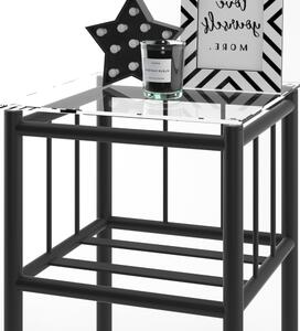 Metalowy stolik nocny wzór 3 ze szklanym blatem i półką