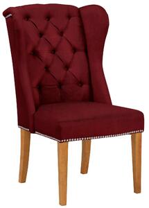 Elegancki, pikowany fotel z drewniana ramą - bordowy
