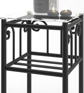 Metalowy stolik nocny wzór 20 ze szklanym blatem i półką