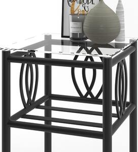 Metalowy stolik nocny wzór 11 ze szklanym blatem i półką