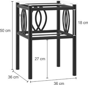 Metalowy stolik nocny wzór 11 ze szklanym blatem i półką