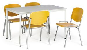 Zestaw stół do jadalni i stołówki, 1200x800mm, szary + 4 krzesła drewniane ISO