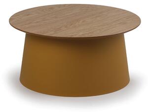 Plastikowy stolik kawowy SETA z drewnianym blatem, średnica 690 mm, ochra