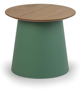 Plastikowy stolik kawowy SETA z drewnianym blatem, średnica 490 mm, zielony
