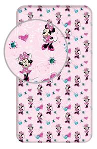 Różowe bawełniane prześcieradło dziecięce z gumką 90x200 cm Minnie "Flowers" – Jerry Fabrics