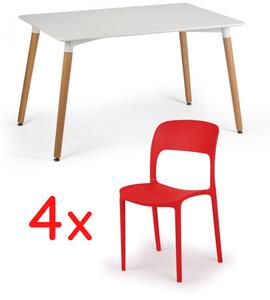 Stół do jadalni 120 x 80 + 4x krzesło plastikowe REFRESCO czerwone