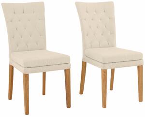 Eleganckie, beżowe krzesła tapicerowane, nogi dębowe