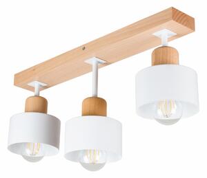 Biała lampa sufitowa, trzypunktowy spot DWE50x7BU z drewna i metalu E2