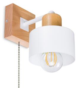 Biały kinkiet LED SHWD-WE10x10BU jednopunktowy z litego drewna z włącznikiem