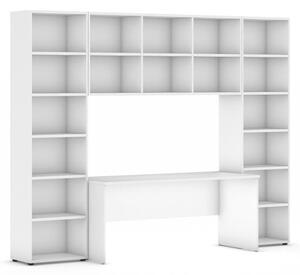 Biblioteka z wbudowanym biurkiem, 2950 x 700/400 x 2300 mm, biały