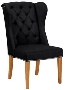 Elegancki, pikowany fotel z drewniana ramą - czarny