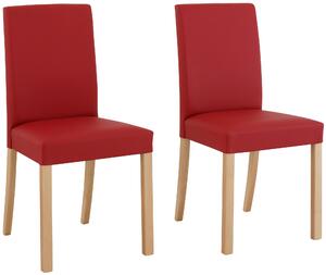 Klasyczne, czerwone krzesła, bukowe nogi - 4 sztuki