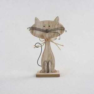 Dekoracyjny kot drewniany brązowy, 25 cm