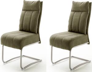Oliwkowe krzesła na metalowej ramie - 2 sztuki, sprężyny w siedzisku