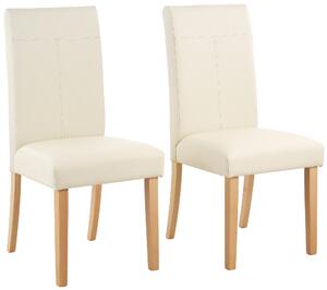 Krzesła tapicerowane sztuczną skórą, drewniana rama - beżowe