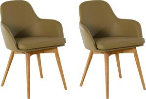 Skórzane krzesła, nogi dębowe, skóra naturalna - 2 sztuki