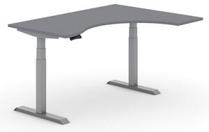 Stół z regulacją wysokości PRIMO ADAPT, elektryczny, 1600x1200x625-1275 mm, ergonomiczny prawy, grafit, szary stelaż