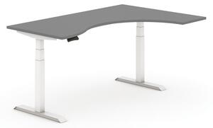 Stół z regulacją wysokości, elektryczny, 625-1275 mm, ergonomiczny prawy, blat 1800 x 1200 mm, grafit, biały stelaż