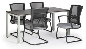 Stół konferencyjny z pl. blatem 1600 x 800, wenge + 4 krzesła ROY, szary