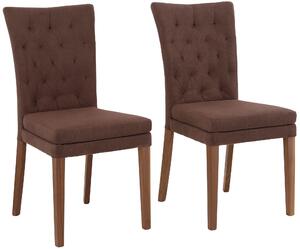 Ponadczasowe brązowe krzesła z pikowaniem, nogi orzech - 2 sztuki