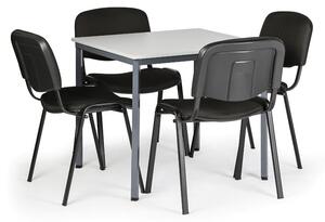 Stół do jadalni, szary 800 x 800 + 4 krzesła konferencyjne Viva czarne