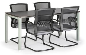 Stół konferencyjny z pl. blatem 1600 x 800, wenge + 4 krzesła ROY, szary