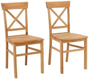 Dębowe krzesła z krzyżowym oparciem, rustykalne - 2 sztuki