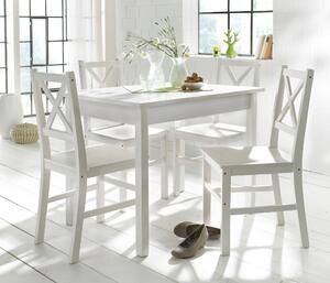 Sosnowy stół i 4 krzesła, biały zestaw do jadalni, stół 140 cm